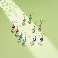 Lampwork Evil Eye with Hamsa Hand Dangle Earrings&nbsp;EJEW-JE05007