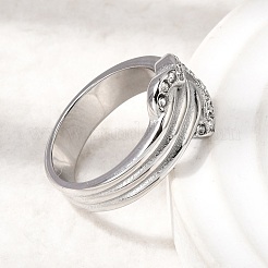 304 Stainless Steel Micro Pave Cubic Zirconia Finger Rings for Women&nbsp;RJEW-K316-06P