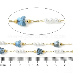 10M Ion Plating(IP) 304 Stainless Steel & ABS Plastic Pearl Bead & Butterfly Glass Link Chains&nbsp;CHS-G035-04G-07