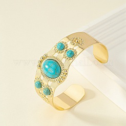 Resin Oval Beaded Open Cuff Bangle&nbsp;BJEW-F452-01B