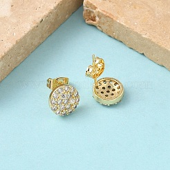 Round Brass Micro Pave Clear Cubic Zirconia Stud Earrings&nbsp;EJEW-Z144-15G