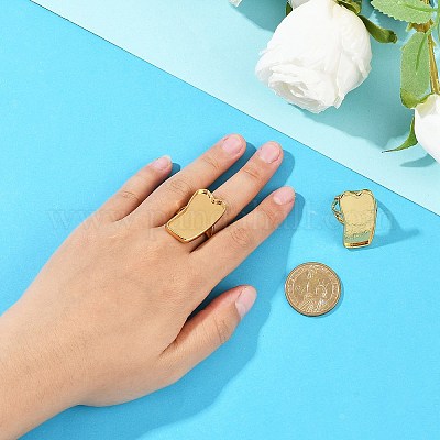 Rectangle Brass Adjustable Ring Components&nbsp;KK-Z122-18G-1