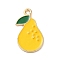 Alloy Enamel Pendants, Light Gold, Fruit, Pear, 21x12x1mm, Hole: 1.6mm