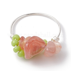 Natural South Red Agate Chip Finger Rings&nbsp;RJEW-TA00125