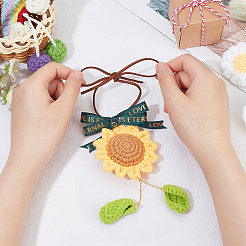 Crochet Sunflower Leaf Bowknot Hanging Pendant Decorations&nbsp;HJEW-WH0043-37G