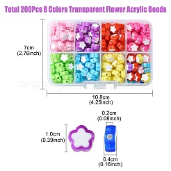200Pcs 8 Colors Transparent Flower Acrylic Beads&nbsp;TACR-YW0001-91