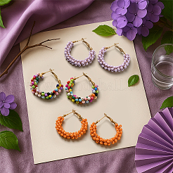 3 Pairs 3 Colors Alloy Glass Seed Beads Hoop Earrings&nbsp;EJEW-GO0007-005A