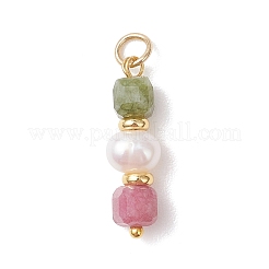 Natural Colorful Tourmaline Faceted Cube and Cultured Freshwater Pearl Potato Pendants&nbsp;PALLOY-JF04970
