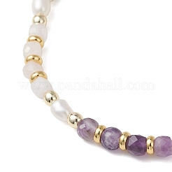 Natural Rose Quartz & Natural AmethystCube Beaded Stretch Bracelets for Women&nbsp;BJEW-JB13390-01