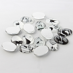 Black and White Theme Ornaments Decorations Glass Oval Flatback Cabochons&nbsp;X-GGLA-A003-13x18-BB