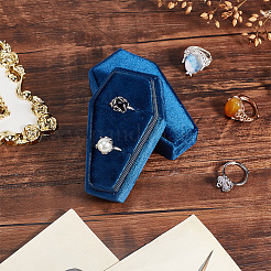 Halloween Theme Coffin Shaped Velvet Finger Ring Boxes&nbsp;VBOX-WH0015-01C