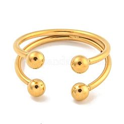 Ion Plating(IP) Round Ball 304 Stainless Steel Open Cuff Finger Rings for Women&nbsp;RJEW-P114-11G