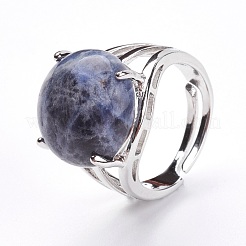 Adjustable Natural Sodalite Finger Rings&nbsp;RJEW-F075-01D