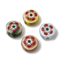 Flat Round Handmade Floral Porcelain Beads&nbsp;PR-CBA03B0-02