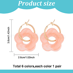 6 Pairs 6 Colors Cute Acrylic Flower Dangle Hoop Earrings&nbsp;EJEW-AN0003-47