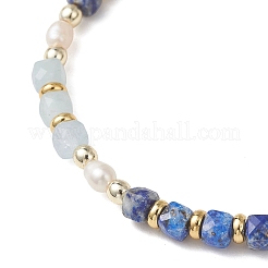 Natural Aquamarine & Natural Lapis Lazuli Cube Beaded Stretch Bracelets for Women&nbsp;BJEW-JB13390-03