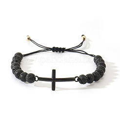 Natural Lava Rock Round Bead Braided Bead Bracelets&nbsp;LS-FL7803-1