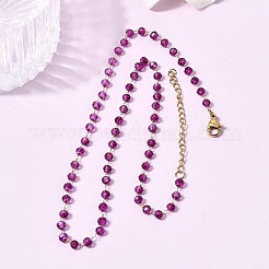 12Pcs 12 Colors 304 Stainless Steel with Glass Faceted Rondelle Bead Handmade Link Chain Birth Stone Necklaces for Women&nbsp;NJEW-G195-01G