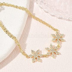 Brass Micro Pave Clear Cubic Zirconia Triple Flower Link 2-Strand Bracelets&nbsp;KK-CBA6980-16G