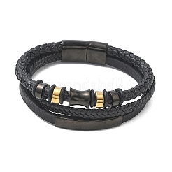 Braided Microfiber Leather Cord & Natural Tiger Eye Multi-strand Bracelets&nbsp;BJEW-C153-01A