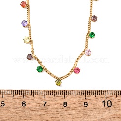 304 Stainless Steel Pave Colorful Cubic Zirconia Flat Round Tassel Twisted Chain Necklaces for Women&nbsp;LS-NJEW-A051-04G