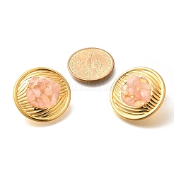 304 Stainless Steel Natural Rose Quartz Stud Earrings&nbsp;EJEW-R012-02G-01