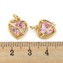 Brass Micro Pave Pink Cubic Zirconia Pendants&nbsp;KK-G490-31A-G