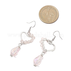 Heart with Teardrop Electroplate Glass Dangle Earrings for Women&nbsp;EJEW-JE06803