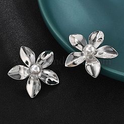 Brass ABS Plastic Imitation Pearl Flower Stud Earrings&nbsp;EJEW-S258-02P