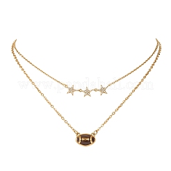 Sports 304 Stainless Steel Crystal Rhinestone Enamel Rugby Pendant Double Layer Necklaces for Women&nbsp;NJEW-A072-02G