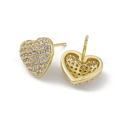 Heart Brass Cubic Zirconia Ear Studs for Women Men&nbsp;EJEW-K245-01G