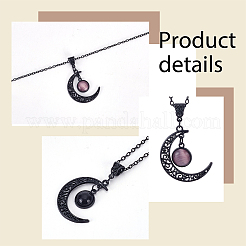 4Pcs 4 Colors Glass Flat Round & Alloy Moon Pendant Necklaces Set&nbsp;NJEW-AN0001-55