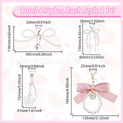 4Pcs 4 Styles Bowknot Alloy & Plastic Pearl & Acrylic Butterfly Pendant Decorations&nbsp;KEYC-GA0001-41