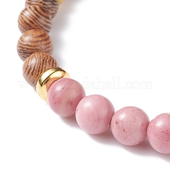 Natural Wenge Wood & Gemstone Round Beaded Stretch Bracelet for Women&nbsp;BJEW-JB07544