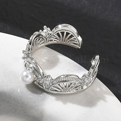 Brass with ABS Plastic Pearl Cuff Open Rings&nbsp;RJEW-Z145-04P