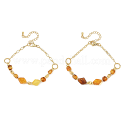 Natural Amber Beads & Brass Figaro Chains Link Bracelets for Women&nbsp;BJEW-JB14412