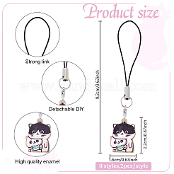 16Pcs 8 Styles Cat Shape Alloy Enamel Mobile Straps&nbsp;HJEW-HY00074