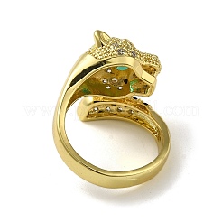 Rack Plating Brass Micro Pave Cubic Zirconia Leopard Finger Ring&nbsp;RJEW-A036-01G