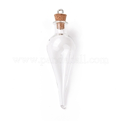 Teardrop Glass Cork Bottle Big Pendants&nbsp;X-AJEW-A041-01C