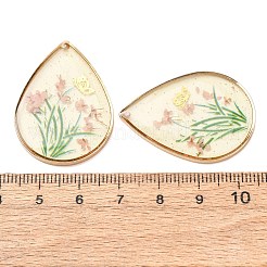 Brass & Transparent Epoxy Resin & Dried Flower Pendants&nbsp;RESI-G133-02G