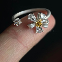 Brass Micro Pave Cubic Zirconia Cuff Open Rings for Women&nbsp;WGCAA1F-01