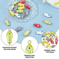 20Pcs 5 Colors Evil Eye Fish Shaped Glazed Porcelain Pendants&nbsp;PALLOY-HS00036