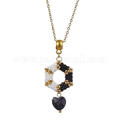 Hexagon Glass Seed Beads Earring & Pendant Necklaces Sets&nbsp;SJEW-MZ00005