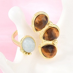 Natural Tiger Eye & Natural Aquamarine Cuff Rings&nbsp;GG-G001-03G-06