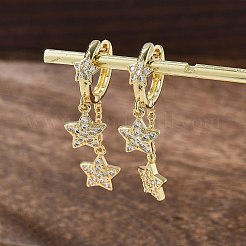 Brass Micro Pave Clear Cubic Zirconia Huggie Hoop Earrings&nbsp;EJEW-K083-43G