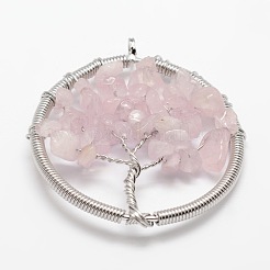 Tree of Life Natural & Synthetic Mixed Stone Bead Brass Wire Wrapped Big Pendants&nbsp;KK-L136-03-NR