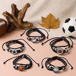 10Pcs 5 Styles Sport Theme Cowhide Multi-strabd Bracelets&nbsp;BJEW-GO0002-10