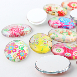 Multi-Color Floral Pattern Theme Ornaments Glass Oval Flatback Cabochons&nbsp;GGLA-A003-30x40-SS