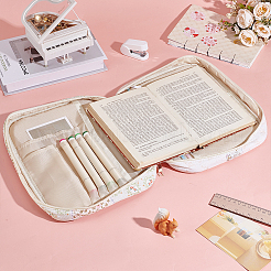 Flower Printed Polyester Book Storage Zipper Bags&nbsp;ABAG-WH0048-80B