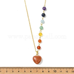 Chakra Natural Red Aventurine Heart Pendant Brass Cable Chain Necklaces for Women&nbsp;NJEW-JN06267-01